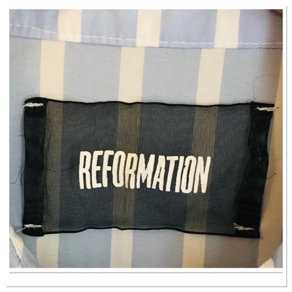 Reformation Etta Top In Lydia Striped Ruffle Edge Button Up Front Blue Size L - Picture 8 of 10